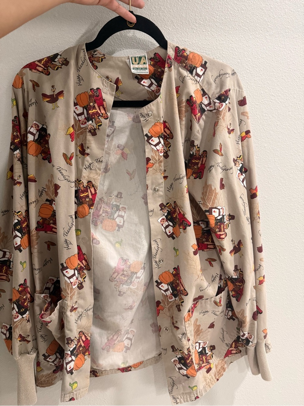 UA Scrubs Beige Fall Print Button-Front Scrub Jacket
